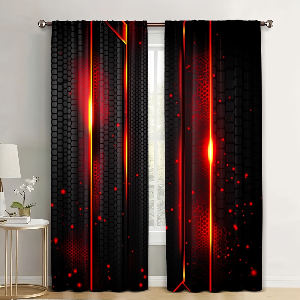 Office Tech Decor - 2 szt. Zasłony Lava Czarno-Czerwone z