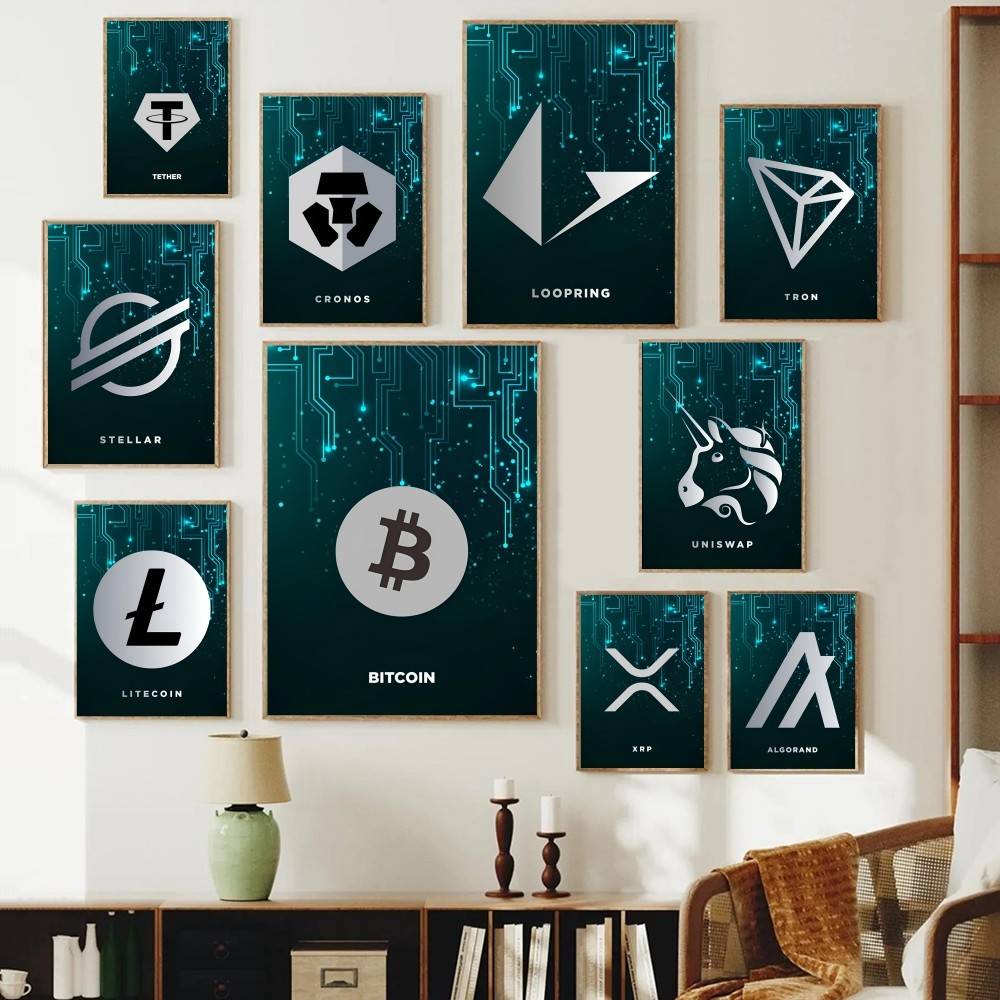 Plakat z symbolem kryptowalut, – Office Tech Decor recenzja i cena
